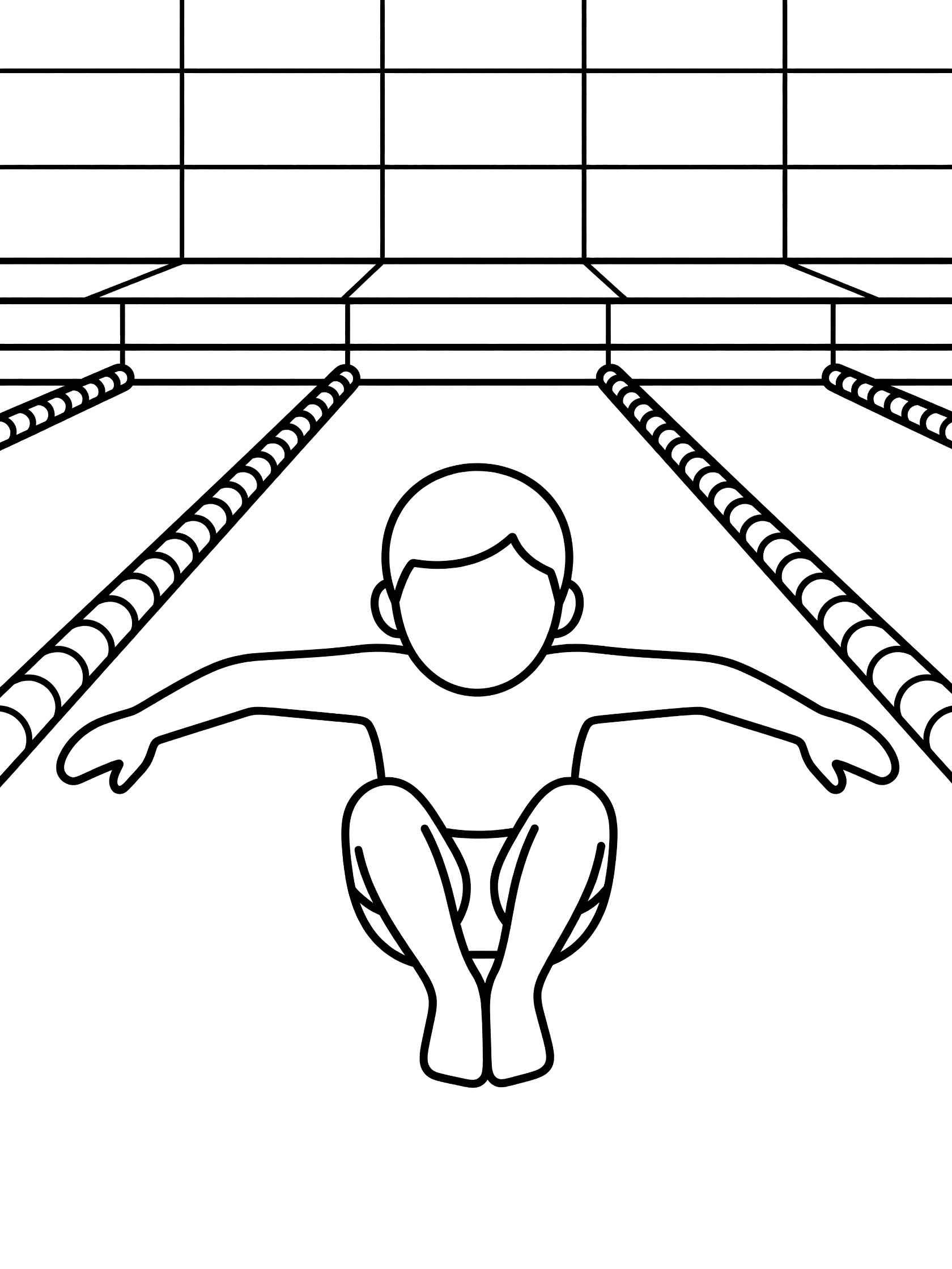 Young swimmer executing breaststroke pull phase in indoor swimming pool lane, arms sweeping outward, legs tucked, lane dividers visible.