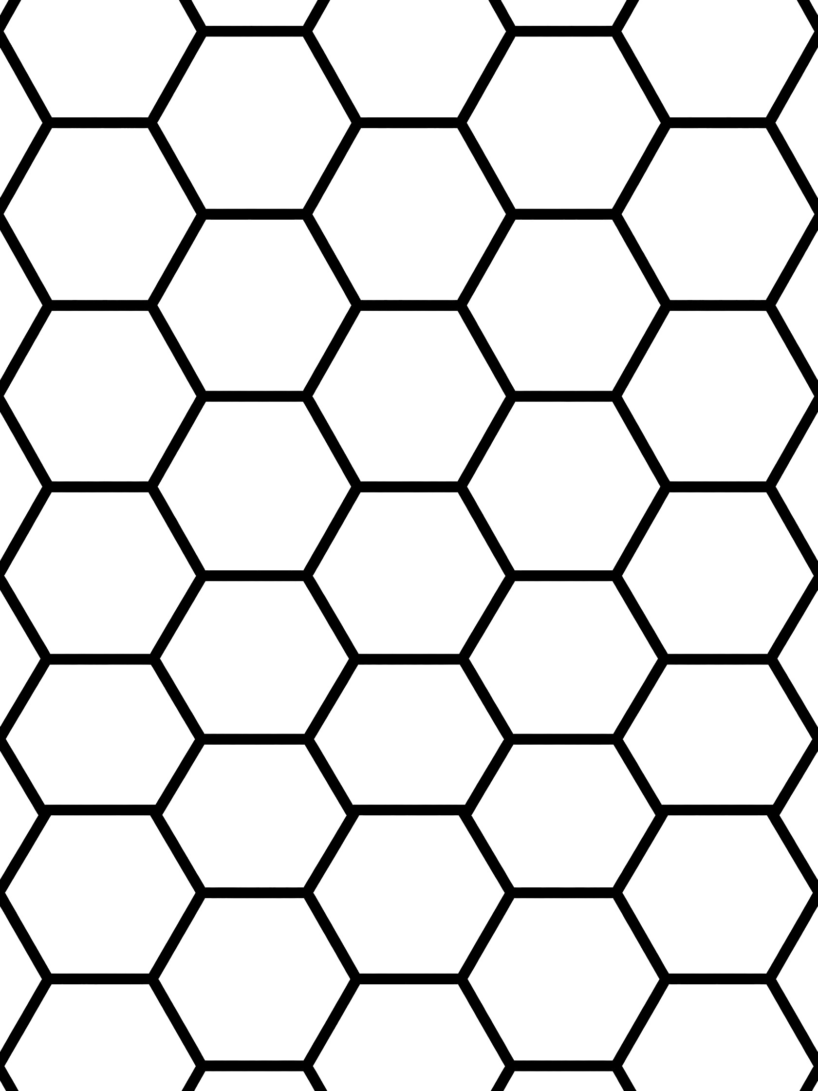 Black and white line art coloring page of a tiled hexagon grid pattern with thick bold outlines forming connected hexagons across the page