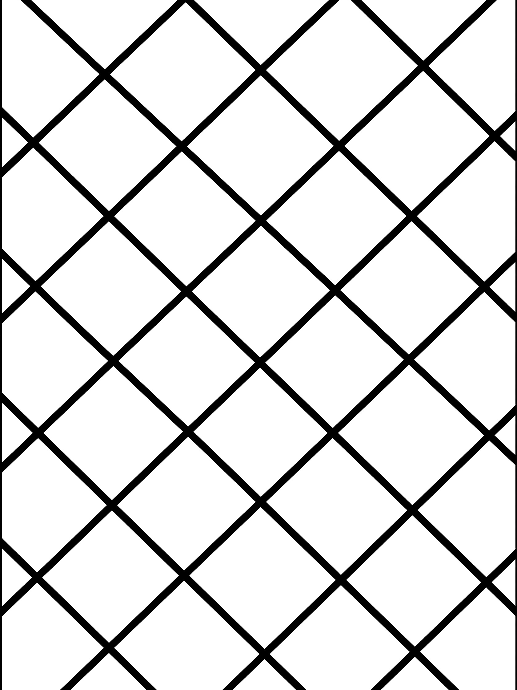 Printable coloring page showing a grid of tilted squares with thick diagonal lines crossing through each cell on a white background. Grids themed black and white printable line art